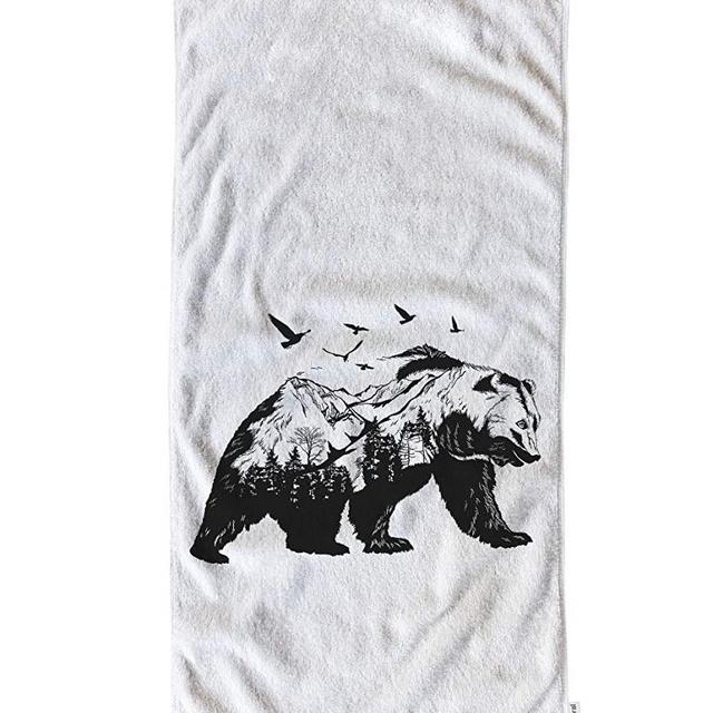 oFloral Bear Hand Towels Cotton Washcloths,Abstract Wildlife Animal Forest Birds Mountains Art Print Soft Towels for Bathroom/Kitchen/Yoga/Golf/Hair/Face Towel for Men/Women/Girl/Boys 15X30 Inch