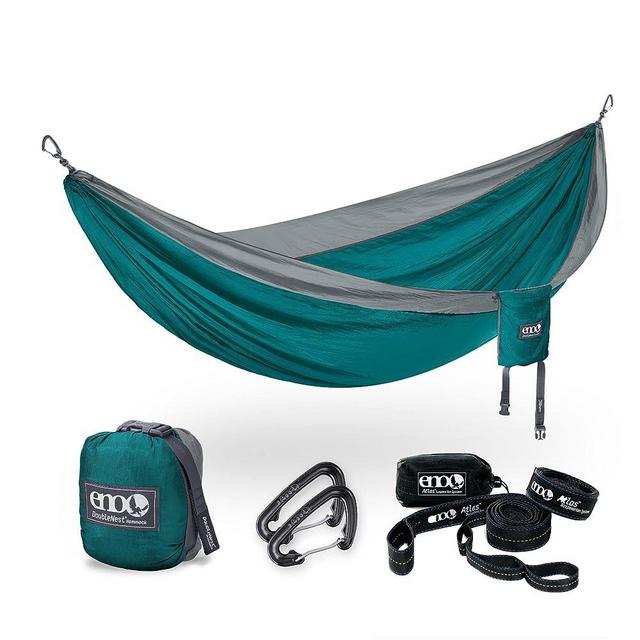 ENO DoubleNest Hammock with Atlas Straps - Lightweight, Portable, 1 to 2 Person Hammock - for Camping, Hiking, Backpacking, Travel, a Festival, or The Beach - Seafoam/Grey