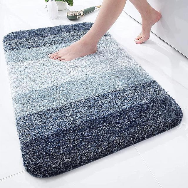 OLANLY Luxury Bathroom Rug Mat, Extra Soft and Absorbent Microfiber Bath Rugs, Non-Slip Plush Shaggy Bath Carpet, Machine Wash Dry, Bath Mats for Bathroom Floor, Tub and Shower, 32x20, Navy Blue
