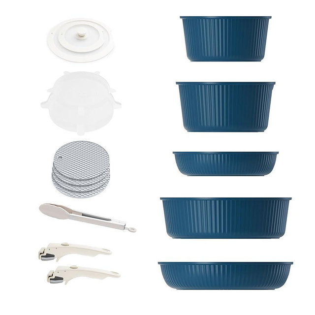Caannasweis Pots and Pans Set Nonstick, Detachable Handle Cookware Sets, Stackable Induction Kitchen Cookware with Removable Handle, RV and Camping Cookware, Dishwasher and Oven Safe (Deep Sea)