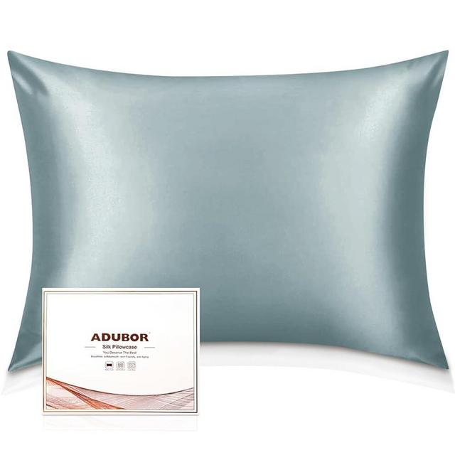 Adubor Mulberry Silk Pillowcase Pillow Case Cover for Hair and Skin with Hidden Zipper, Both Side 23 Momme Silk, 900 Thread Count (20x26inch, Standard Size, Aqua Green, 1pc)