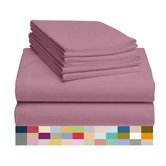 LuxClub 6 PC Sheet Set Bamboo Sheets Deep Pockets 18" Eco Friendly Wrinkle Free Sheets Hypoallergenic Anti-Bacteria Machine Washable Hotel Bedding Silky Soft - Light Plum Queen