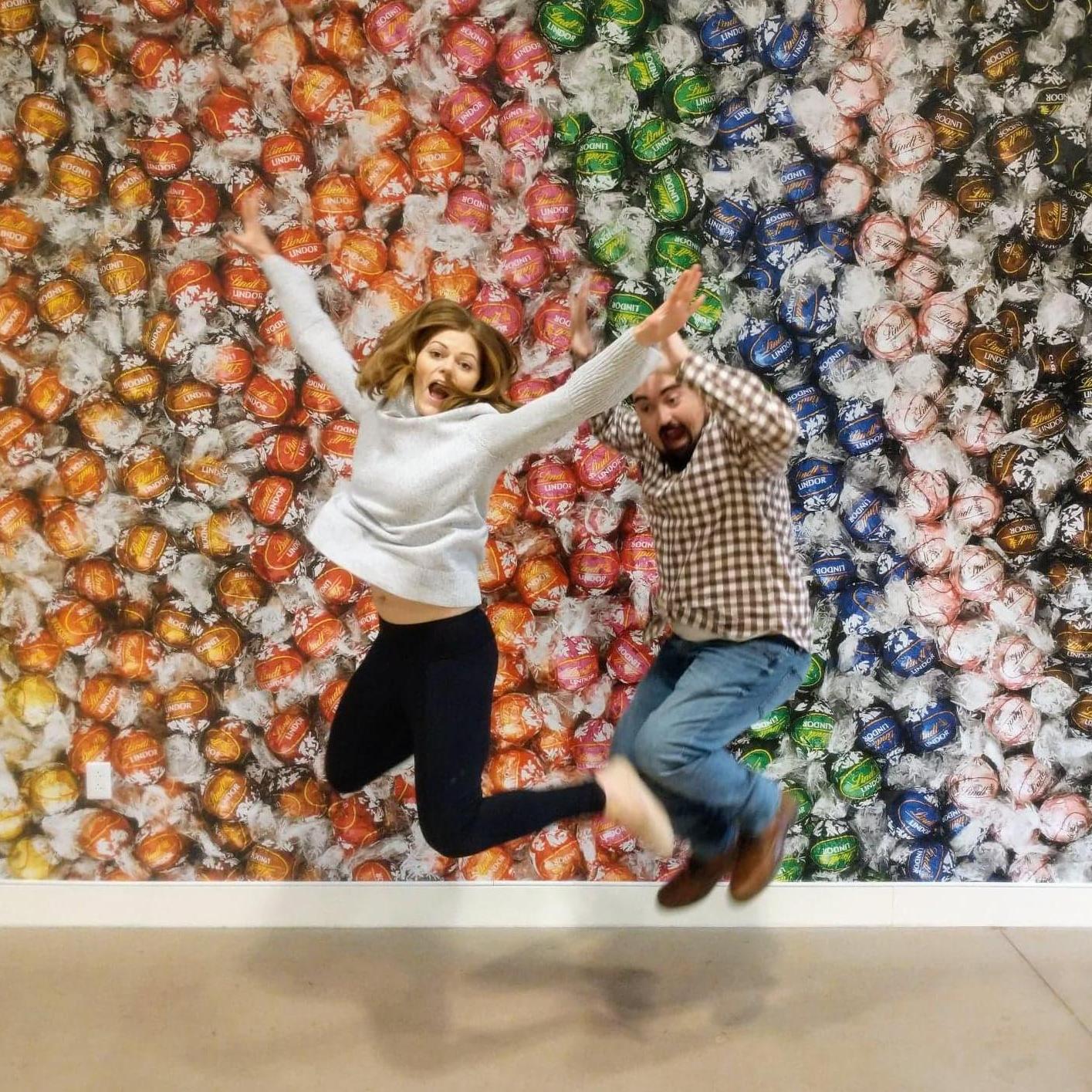 Jumping for joy at the Lindt Factory in Pennsylvania.