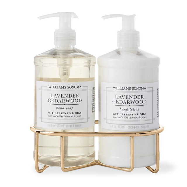 Williams Sonoma Lavender Cedarwood Hand Soap & Lotion 3-Piece Kitchen Set, Classic, Gold