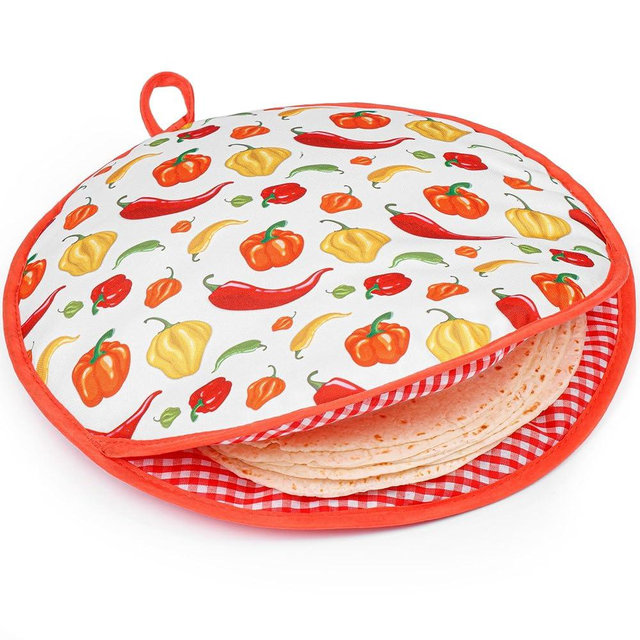 PixiPy Tortilla Warmer Pouch (Peppers, 12 Inch), Microwavable Fabric Tortilla Heater Pouch to Keep Tortillas Soft & Warm, Insulated Heat Keeper for Flour & Corn Shells, Ideal for Tacos & More
