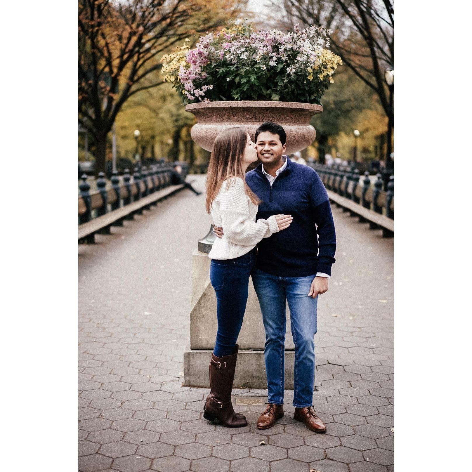 Engagement photo in Central Park, November 2019