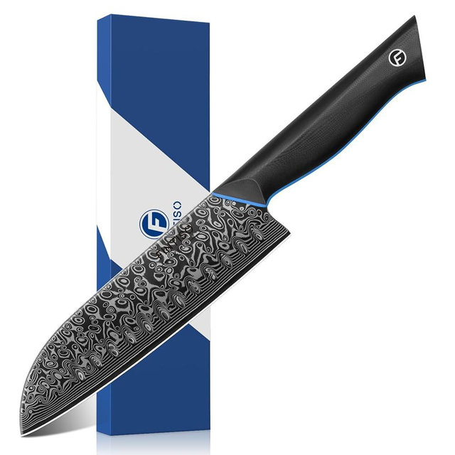 FINTISO Kitchen Knife 7 inch, 67-Layer Japanese Damascus Steel Chef Knife, Sharp Santoku Knife with G10 Handle, Professional Cooking Knives for Home and Kitchen