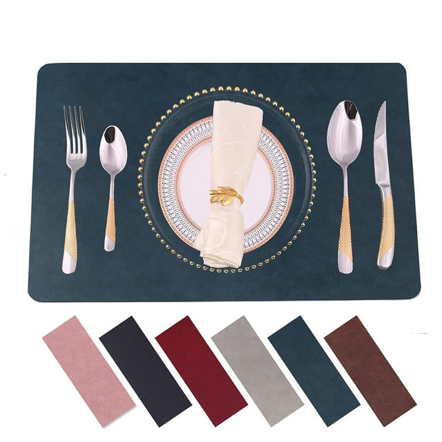 Placemats for Dining Table Set of 6,Design-Classic Faux Leather Eco-Friendly Place Mats,Waterproof&Stain Resistant Table Mats,Washable,Heat-Resistant,Non-Slip for Dining Table Decor (Navy, 6)