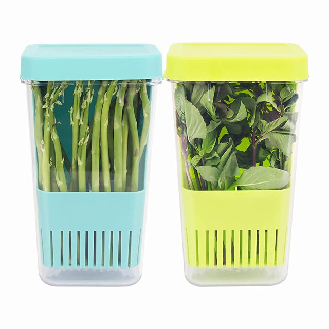 LUVCOSY 2 Pack Herb Keeper, BPA-Free Plastic Herb Saver with an Inner Basket for Cilantro, Mint, Parsley, and Asparagus, Keeps Fresh Herbs for 3 Times Longer
