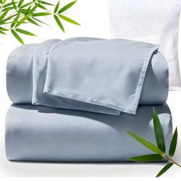 TWK Genuine 100% Viscose Derived from Natural Bamboo Bed Sheets Set,Cooling & Silky Soft Bed Sheets,Deep Pocket Up to 18",with a Laundry Bag (French Blue, King)
