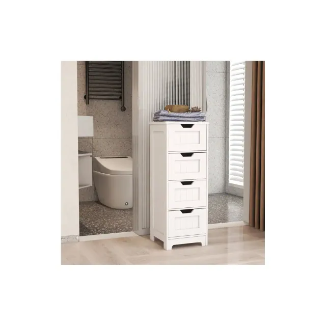White Freestanding Storage Cabinet with 4 Drawers, Bathroom Cabinet, Entryway Cupboard Storage Organizer, for Bathroom, Living Room, Kitchen