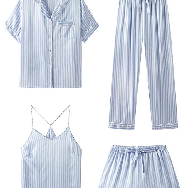 SAPJON Silk Pajamas for Women Set 4Pcs Ruffled Satin Pajamas Set Button Down Short Sleeve Cami Shorts Sleepwear Pj Set