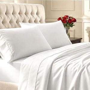 California Design Den Natural 100% Cotton Sheets Queen Size Bed Set - Soft 400 Thread Count Sateen, Queen Sheets, Deep Pockets with All Around Elastic for a Snug Fit, Durable Bedding - White