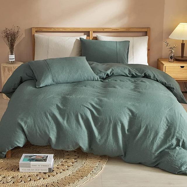 Grassix 100% Linen Duvet Cover Set Queen Size,French Natural Linen Duvet Cover Premium Quality Super Soft Duvet Cover for All Season Easy Care Quilt Cover with 2 Pillowcase