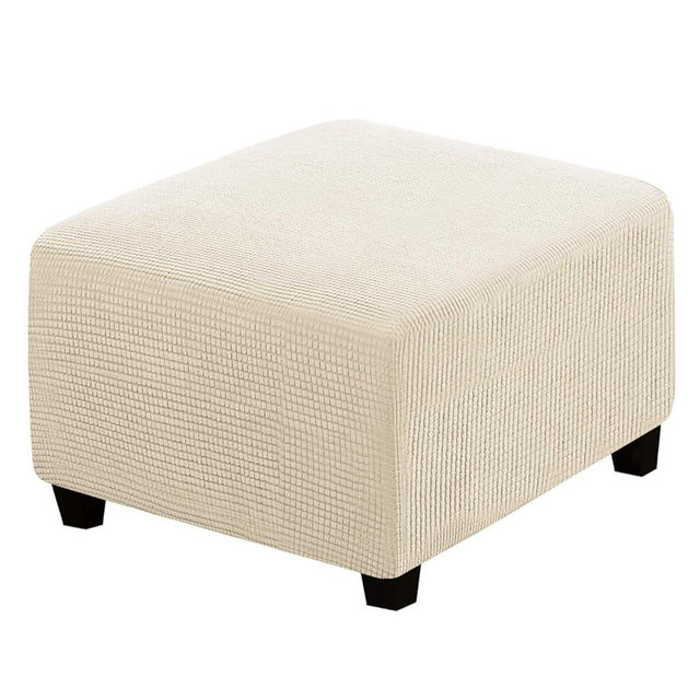 H.VERSAILTEX Square Ottoman Covers Ottoman Slipcovers Folding Storage Stool Furniture Protector Form Fit with Elastic Bottom, Stretch High Spandex Small Checks Jacquard Fabric(Large,Natural)