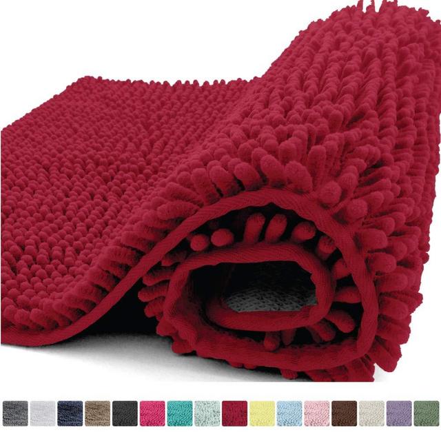 Kangaroo Plush Luxury Chenille Bath Rug, 24x17, Extra Soft and Absorbent Shaggy Bathroom Mat Rugs, Washable, Strong Underside, Plush Carpet Mats for Kids Tub, Shower, and Bath Room, Red