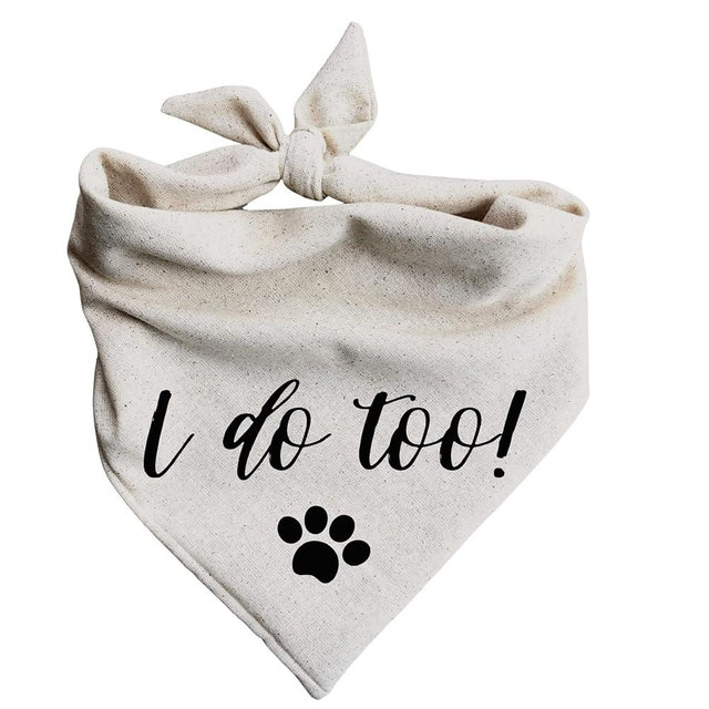 I do Too! Dog Bandana Wedding Engagement Announcement (Medium) Beige, Black
