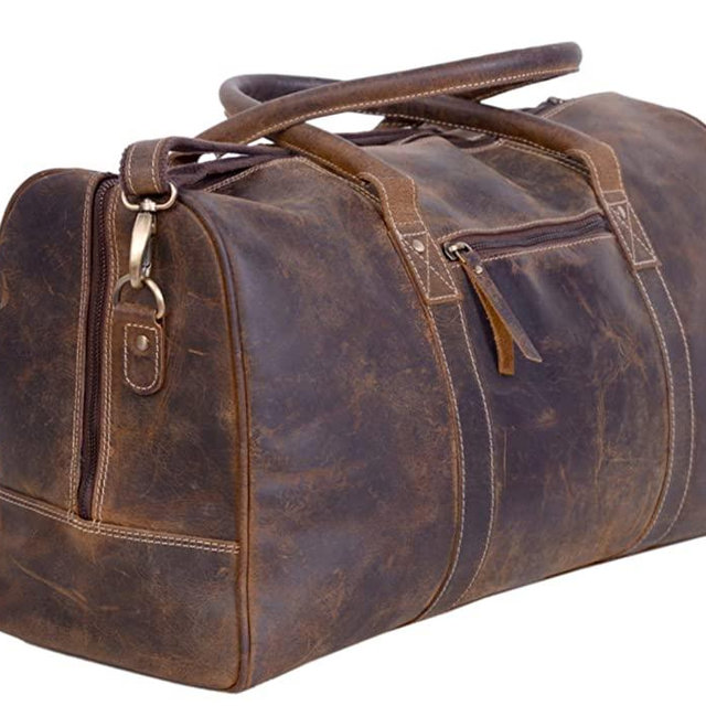 KomalC 24 Inch Leather Duffel Bags for Men and Women Full Grain Leather Travel Overnight Weekend Leather Bags Sports Gym Duffel for Men (Brown Distressed Tan)