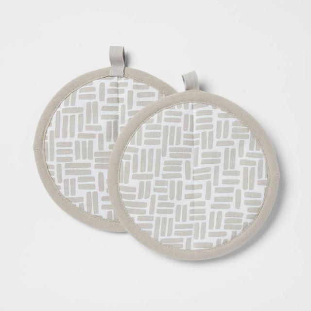 2pk Cotton Printed Kitchen Pot Holder Gray - Room Essentials™