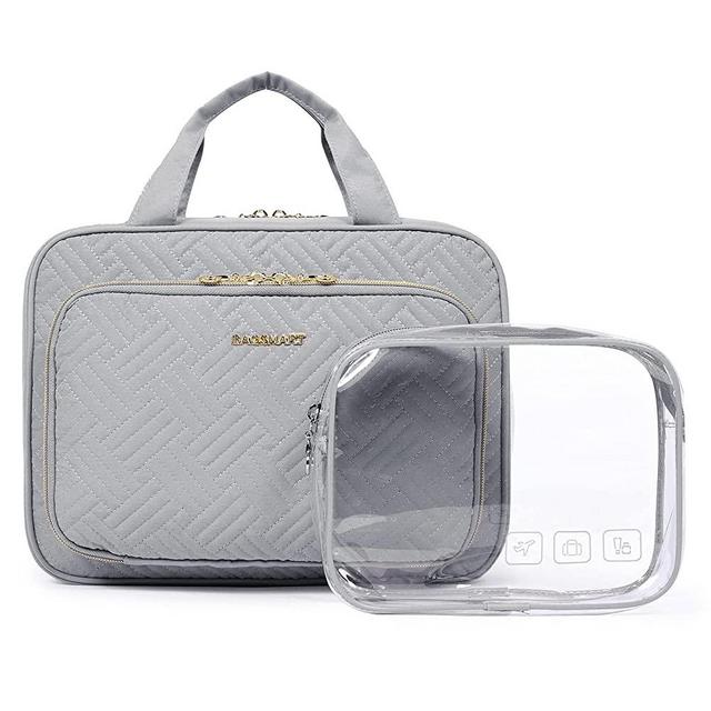 BAGSMART Toiletry Bag Hanging Travel Makeup Organizer with TSA Approved Transparent Cosmetic Bag Makeup Bag for Full Sized Toiletries (Grey, Large)