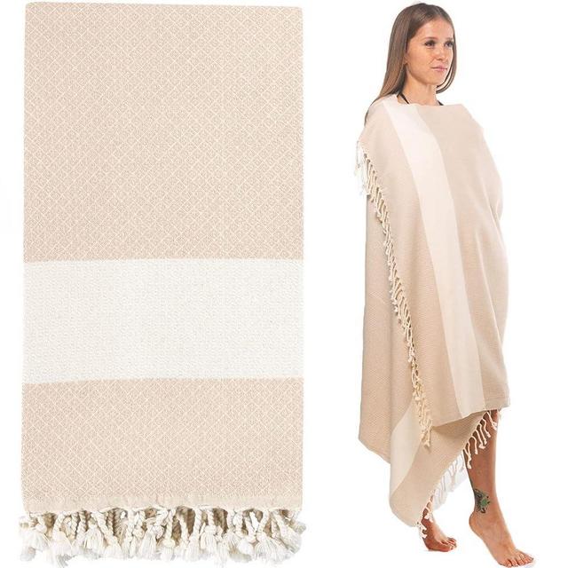 Die Caprie Turkish Towel 100% Cotton Peshtemal Thin Towel Travel Camping Bath Sauna Beach Gym Pool Yoga Blanket Gift Quick Dry Towels (Beach Towel, Cream)