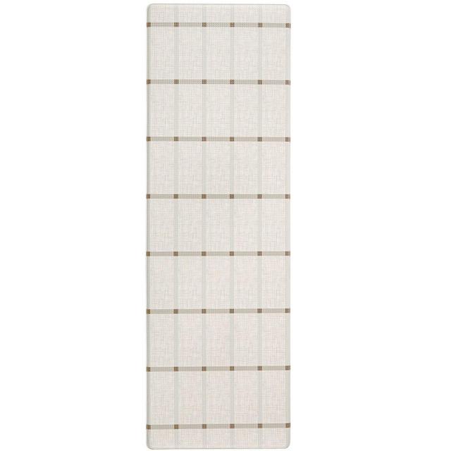 TOWN & COUNTRY BASICS Comfort Plus Windowpane Plaid Anti Fatigue Comfort Mat, Kitchen Runner Mat, with Non-Slip Backing, Beige, 18"x55"