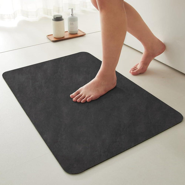 Black Bath Mat, Bathroom Rugs Non Slip Washable Thin Absorbent Quick Dry Bath Mat Fits Under Door Bathroom Floor Mat Perfect for Bath, Shower, or Sink 16"x24" Black