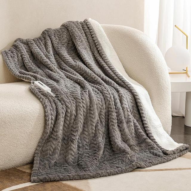 Bilicolor Heated Blanket Electric Throw Luxury Faux Fur Sherpa 50" x 60" Fast Heating Blanket 5 Heating Levels 3 Hours Auto Off with ETL Certificated