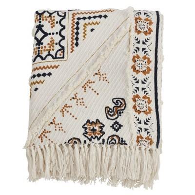 Printed and Embellished Throw Blanket - Saro Lifestyle