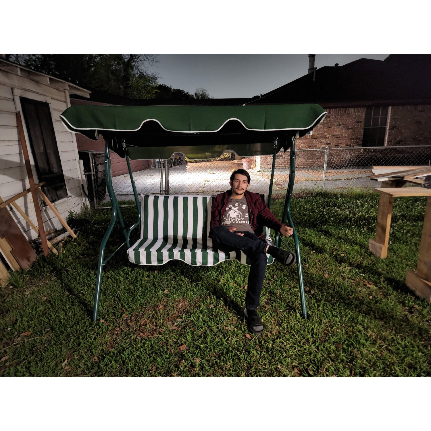 First week in our new house and we were gifted this awesome swing. He was so proud to have built this.