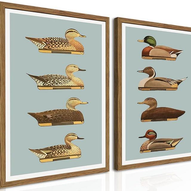 Vintage Duck Wall Art, Nature Duck Decoy Wall Decor Paintings, Countryside Hunting Fishing Canvas Prints Aesthetic Pictures for Living Room Bedroom Dorm 12x16 inch Framed