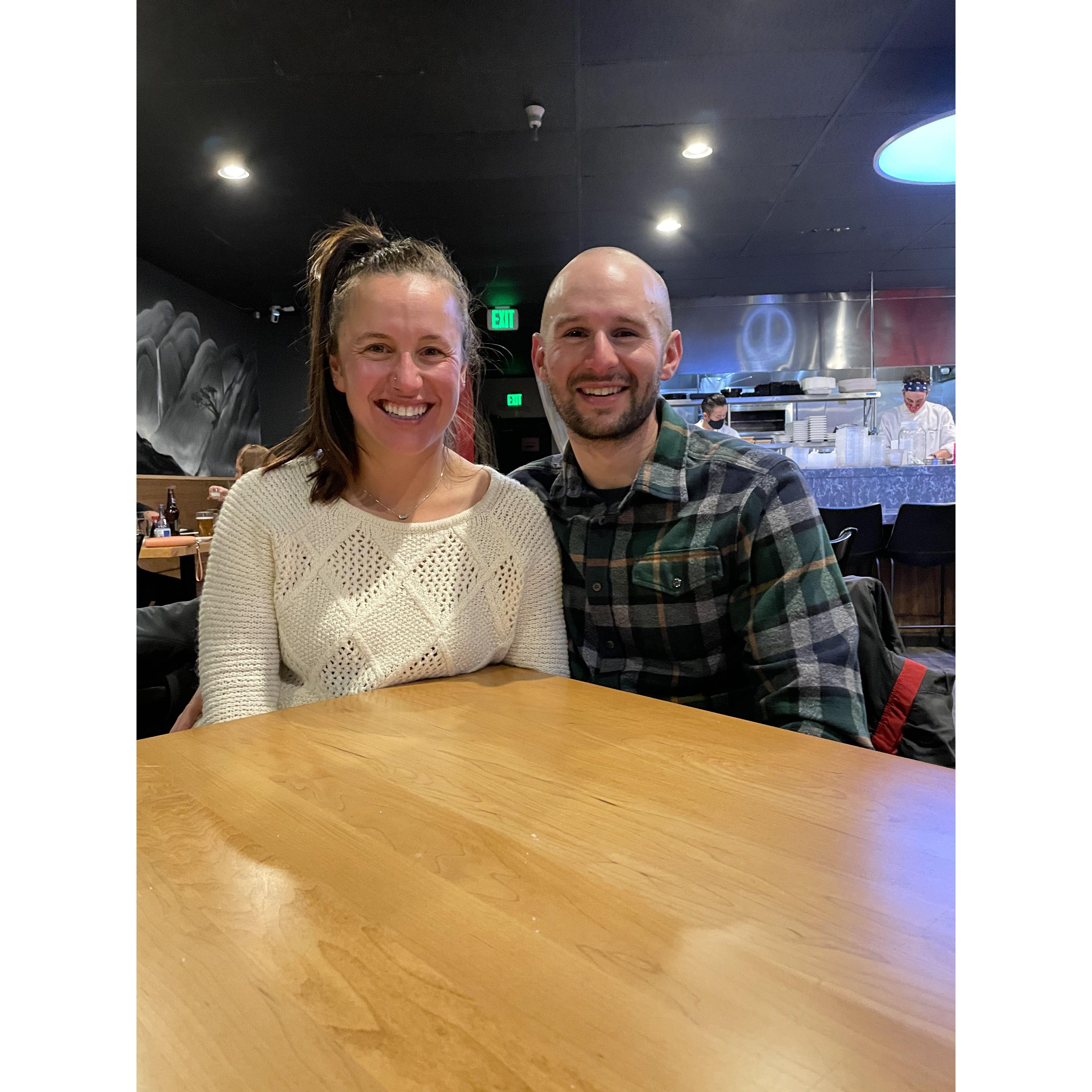 Post-skiing and burnt faces at sushi