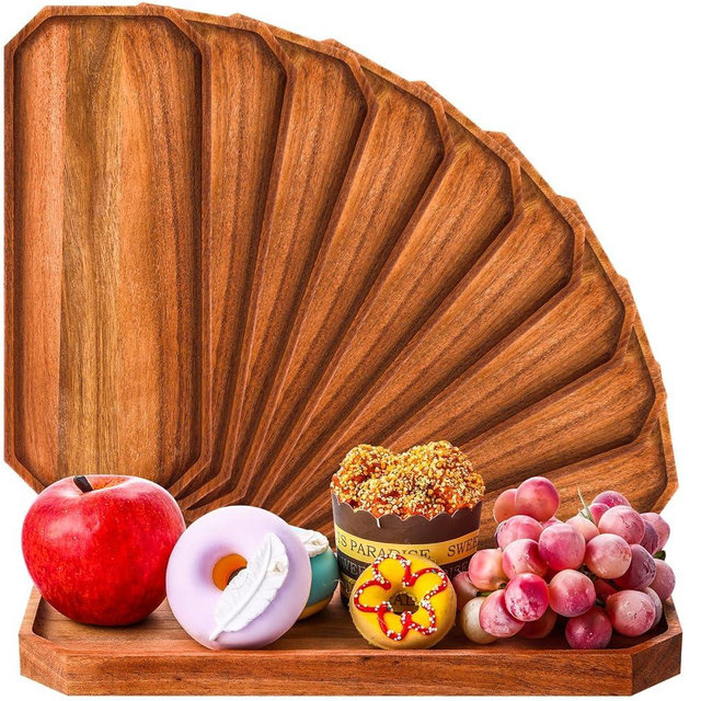 Dandat 12 Pack Wooden Serving Platter Acacia Wood Platters 12 x 5 Inch Rustic Serving Tray Rectangular Charcuterie Board Cheese Plate for Home Decor Dessert Vegetables Fruit Cookie