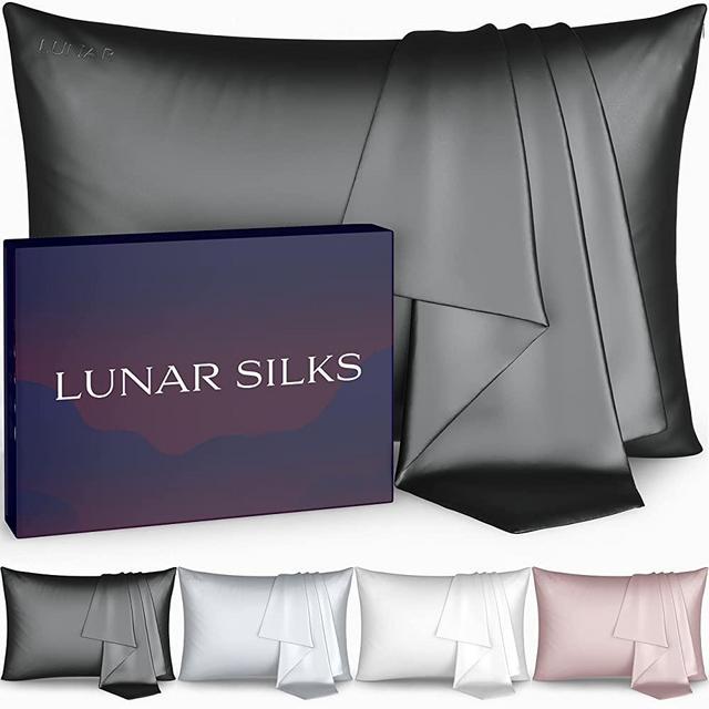 Lunar Silks - Highest Grade 6A 100% Pure Mulberry Real Silk Pillowcase 22 Momme (Both Sides) for Hair and Skin - Acne Free - 1PC in Gift Box (Slate Grey, Queen)