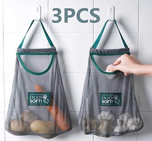 3PACK Reusable Bag|Mesh Produce Bag/Hanging Storage|Reusable/Washable Cotton Mesh Grogery Bags Eco Friendly Over the Door Pantry Organizer(Green)