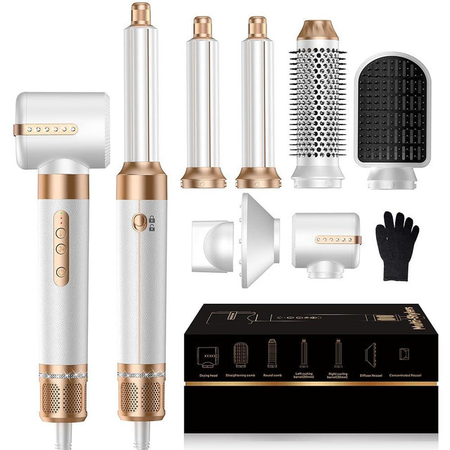 Blow Dryer Brush 7 in ONE，Autowrap Curling Wand, 110,000 RPM High-Speed Negative Ionic Hair Dryer with Diffuser Concentrator, Round Brush Blow Dryer Air Styler, Volumizing Hair Styling Tools