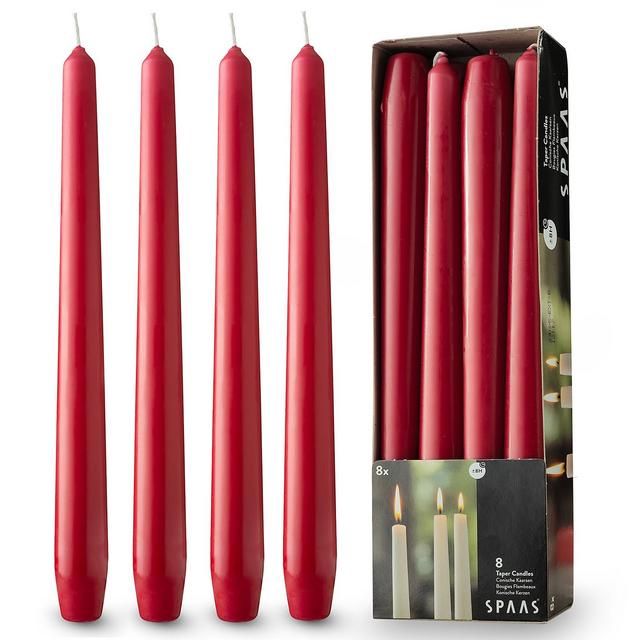 Spaas 10" Red Taper Candles, 8 Pack, Unscented, for Weddings and Home Decor, 8h Burn Time