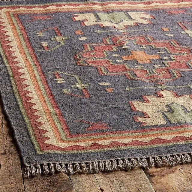 6x9Ft, 8x10Ft , Handwoven Wool Jute Kilim Rug, Geometric Boho Area Rug, Handmade Natural Fiber Carpet for Living Room Bedroom Decor ,