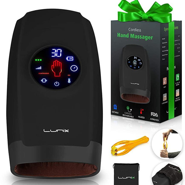 Lunix LX7 Touchscreen Electric Hand Massager w/Compression, 4 Levels Pressure Point Therapy Massager for Arthritis, Pain Relief, Carpal Tunnel and Finger Numbness, Shiatsu Massage Machine with Heat