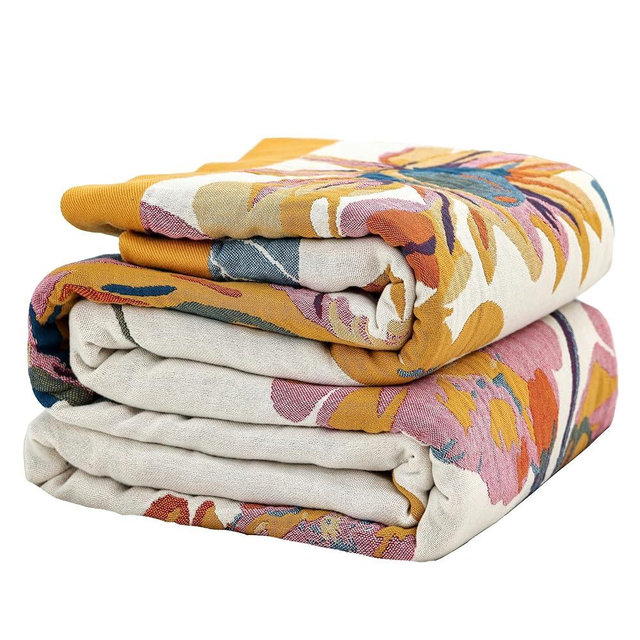 VANJOROY Boho Large Throw Blanket,100% Pure Organic Cotton Soft Sofa Bed Throw-Floral Butterfly Decor Blanket,Reversible Bohemian Luxury Throw for Bed,Sofa,Quilt and Gift,80" x 90"-Beige and Blue