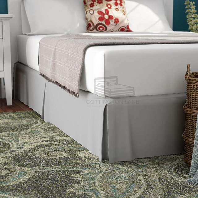 Luxury Pleated Bedskirt Queen Size 16 Inch Drop Split Corners - Hotel Luxury 1800 Ultra-Soft Tailored Drop Box Pleated Styling Dust Ruffled - Silver Grey Pleated Bed Skirt - Easy Fit Bed Skirt