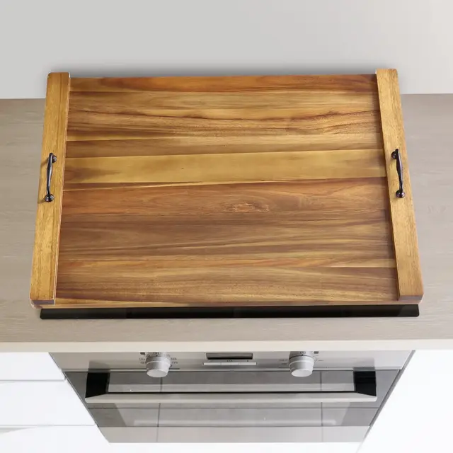 Noodle Board Stove Cover with Handles, Acacia Wood Stove Top Cover for Gas, Cutting Board