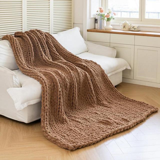 Larexius Chunky Knit Blanket - Luxury Soft Cozy 50 * 60 Throw Blanket,100% Woven Blanket Rope Knot Throw Blanket for Couch, Sofa, Home Decor, Gift - Machine Washable (Brown, 50 * 60)