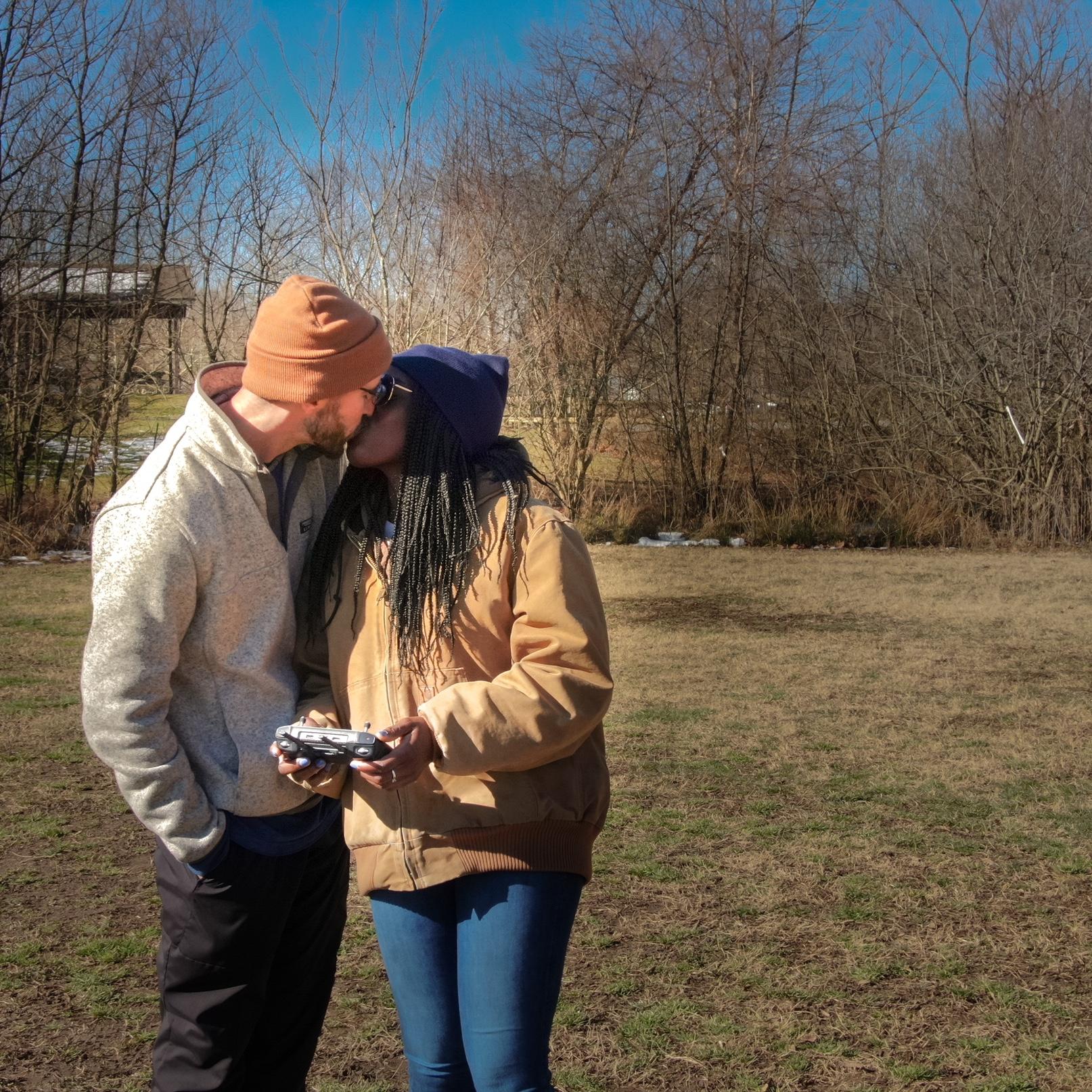 Our first photo together and Toyosi's first time flying a drone! 📍Asheville, NC