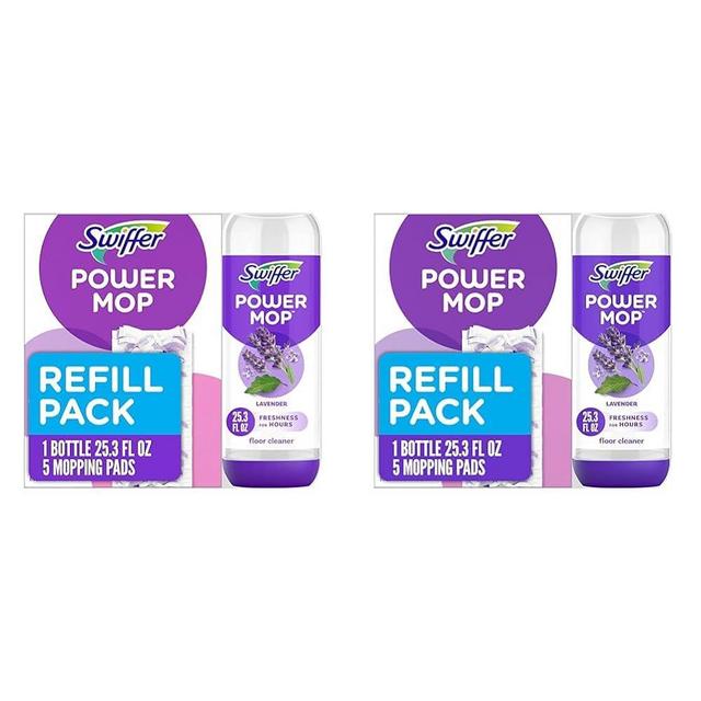 Swiffer PowerMop Multi-Surface Refill Pack for Floor Cleaning, Includes 5 Mopping Pad Refills, 1 Cleaning Solution with Lavender Scent (Pack of 2)