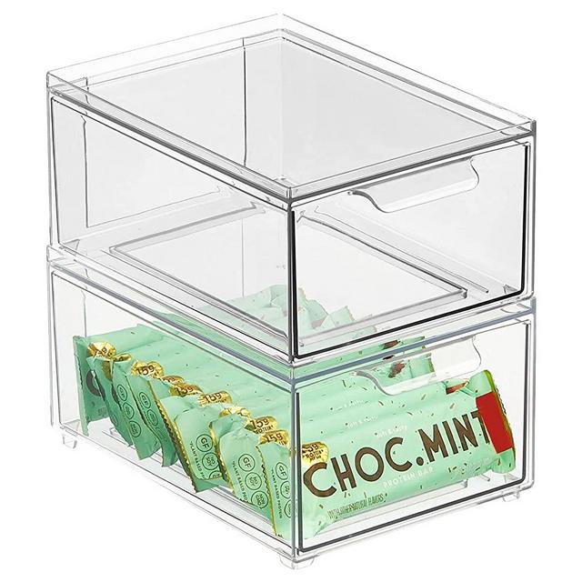 mDesign Stackable Storage Containers Box with Pull-Out Drawer - Stacking Plastic Drawers Bins for Kitchen Pantry and Cupboard, Cabinet, Counter, Island and Tables - Lumiere Collection - 2 Pack - Clear