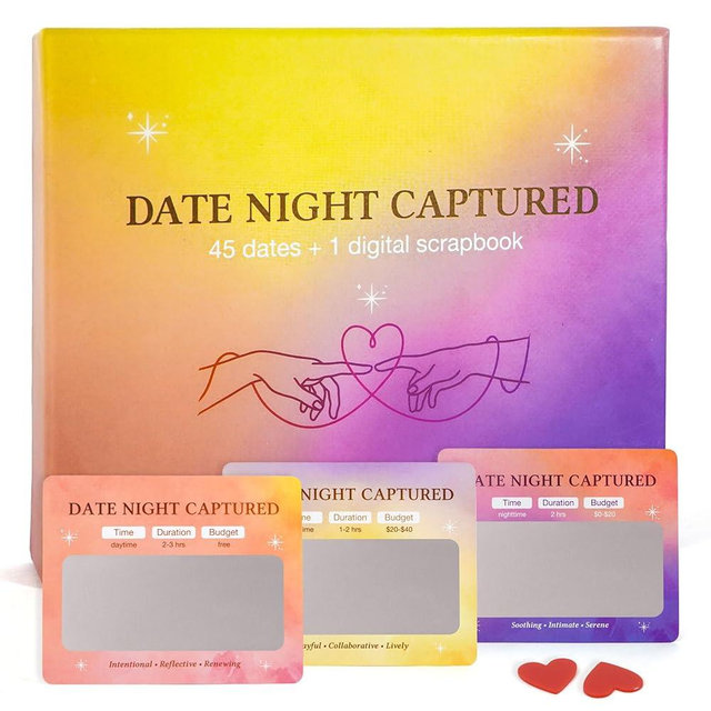 ARVEXO 45 Fun and Romantic Scratch Off Date Night Ideas for Him Her - Date Night Captured 45 Scratch Off Cards For Couples With Digital Scrapbook - Anniversary Wedding Gifts For Men Women Husband Wife