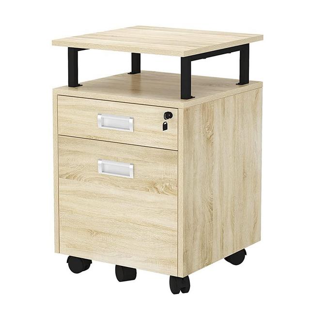TOPSKY 2 Drawers Wood Mobile File Cabinet with Shelf for A4/Letter Size File Fully Assembled Except Shelf/Casters (Oak)