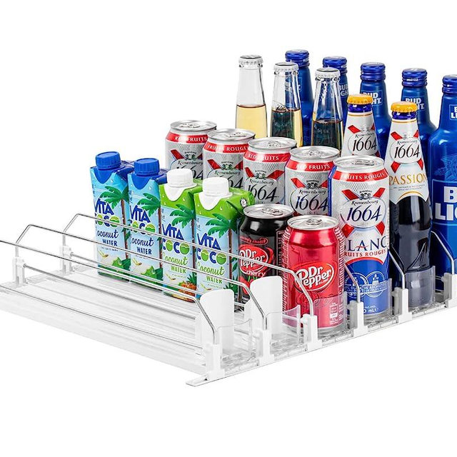 Drink Organizer for Fridge, Baraiser Self-Pushing Soda Can Organizer for Refrigerator, Pantry and More, White 6 Rows