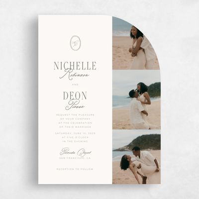 Beige Half arch Wedding Invitation - Reece Multiphoto